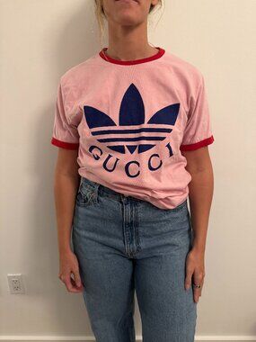 Gucci x Adidas Collaboration Limited Edition Pink T-Shirt Size L